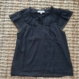 LOFT Black Sheer Ruffled Blouse